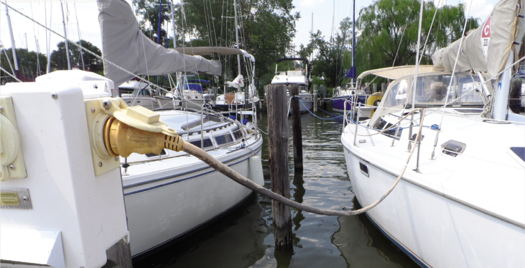 Marine extension cord safety on a boat near the water
