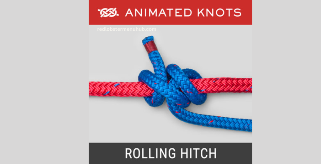 Rolling hitch knot tied with marine rope