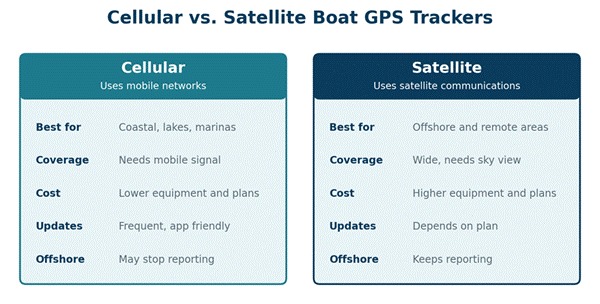 Cellular vs satellite GPS trackers for boats