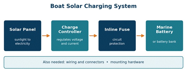 Solar panel used to charge a boat battery