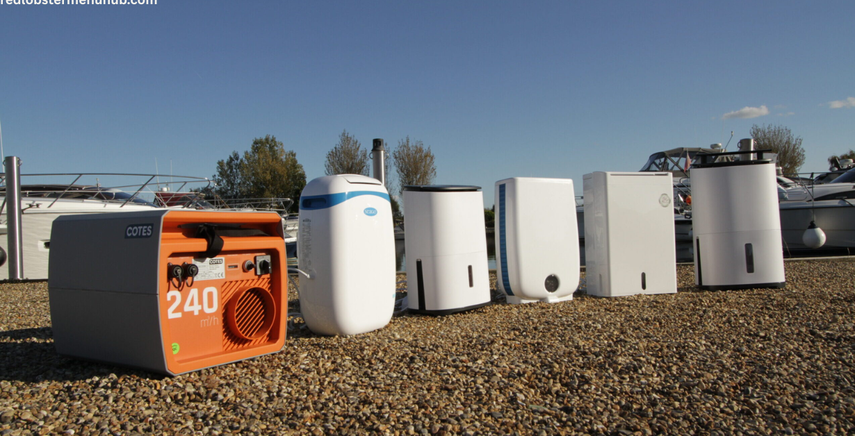 Boat dehumidifier removing moisture from a marine cabin